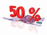 3d rendered 50 % percentage on euro banknote