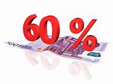 3d rendered 60 % percentage on euro banknote