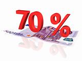 3d rendered 70 % percentage on euro banknote