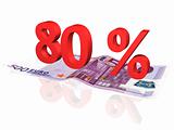 3d rendered 80 % percentage on euro banknote