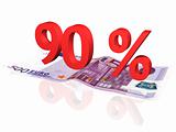 3d rendered 90 % percentage on euro banknote
