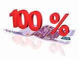 3d rendered 100 % percentage on euro banknote