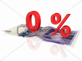 3d rendered 0 % percentage on a twenty pounds banknote