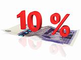 3d rendered 10 % percentage on a twenty pounds banknote