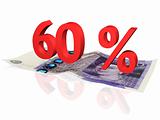 3d rendered 60 % percentage on a twenty pounds banknote