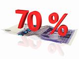 3d rendered 70 % percentage on a twenty pounds banknote