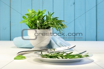 Fresh herbs on the table