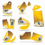 yellow vector tag and sticker set with bar codes