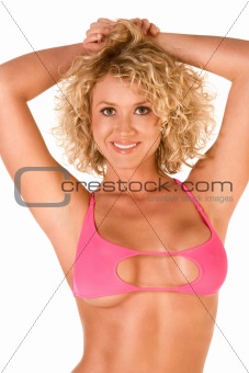 Sensual blond woman in pink bikini