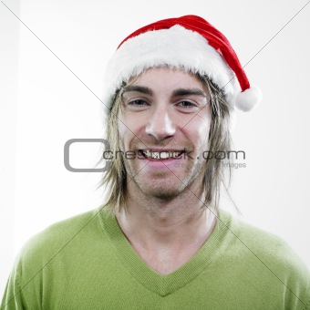 sMILING MAN WITH CHRISTAMS HAT