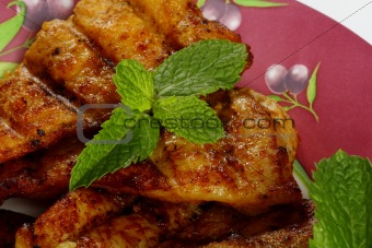 Middle eastern grilled hamour fish with mint leaves