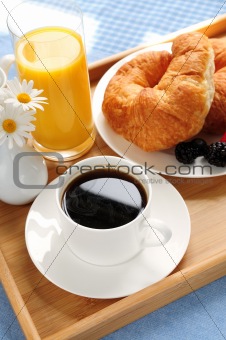 Breakfast served on a tray