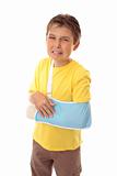 Unhappy boy broken arm