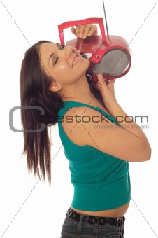 woman with radio