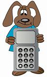dog cartoon holding on to cell phone