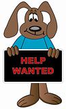 dog cartoon holding help wanted sign