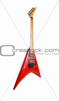 V-style electric guitar isolated on white background