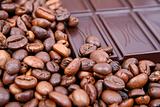 Coffee beans and chocolate bar