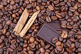 Chocolate,cinnamon sticks and coffee beans