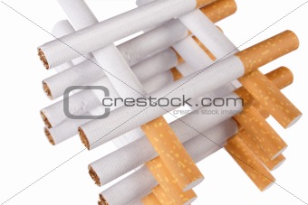 Stack of cigarettes isolated on white background.