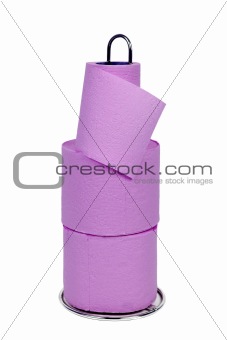 Pink toilet paper isolated on white background
