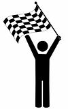 stick figure waving checkered flag