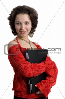 Close up of a young business woman in red