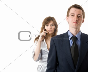 Teamwork. Two business people on white background