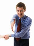 Handshake. Young business man offers hand shake and smiling. 