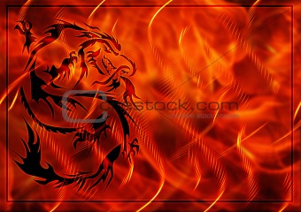 Background with a burning flame and dragon