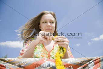 Hippie Woman With Flowers