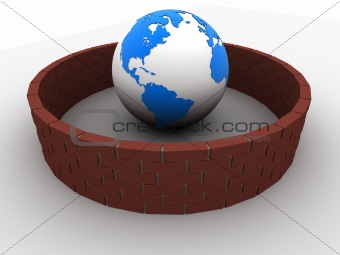 globe behind wall