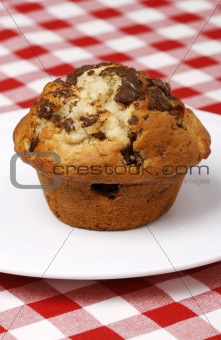 Close-up of chocolate chips muffin