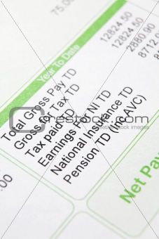 Close up of payslip