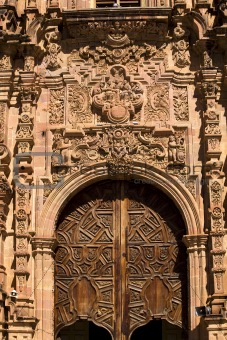 Ornate Wooden Door Valencia Church Guanajuato Mexico