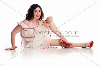 sexy girl in sheer dress in pin-up pose
