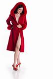 pretty girl in red fur coat