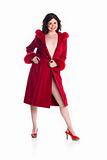 pretty girl in red fur coat