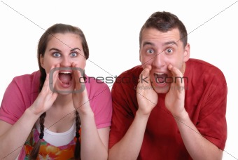 couple shouting an announcement