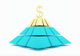 Dollar sign on golden pyramid