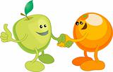 Apple and Orange happily shaking hands