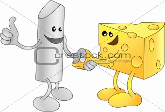 Chalk and Cheese happily shaking hands