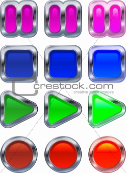 Shiny metallic glowing control panel buttons