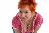 Flirting young red haired woman isolaited on white background