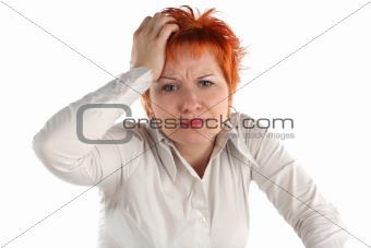 anxious business woman isolaited on white background