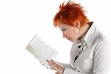 woman reading book isolate on white background