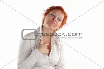 Flirting business woman isolated on white background