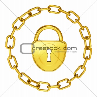 gold lock with chain isolated security illustration