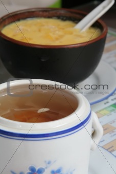Chinese Medicinal Herbal Soup and Mango Sago Dessert