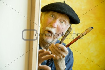 Artist with a Beret at a Canvas looking at model